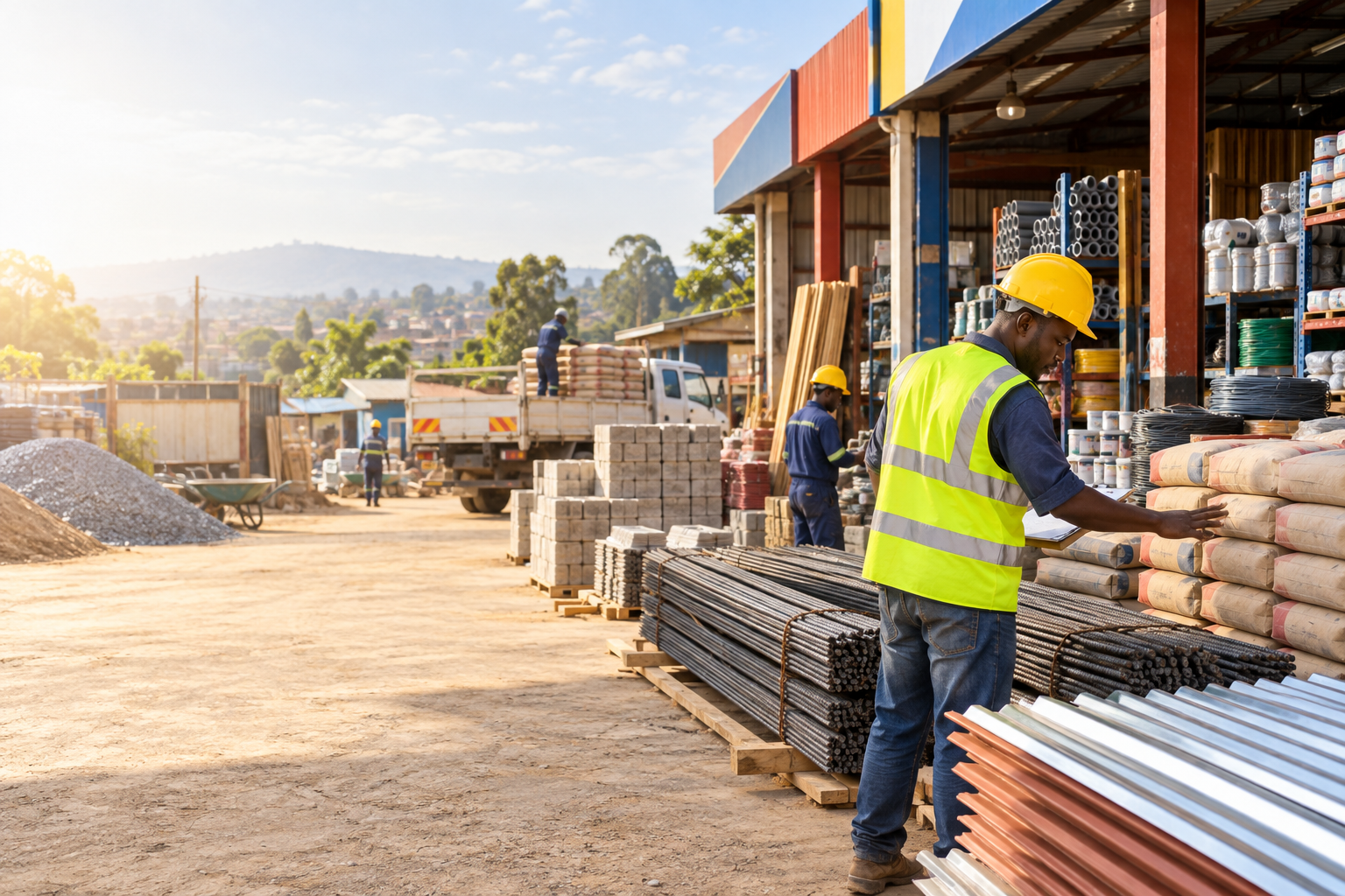 Construction materials at a Kenyan hardware yard